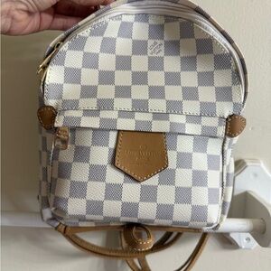 Checkered Backpack with Tan and Gray Accents